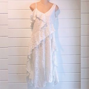 Lacy off white sheath dress with tiered ruffles